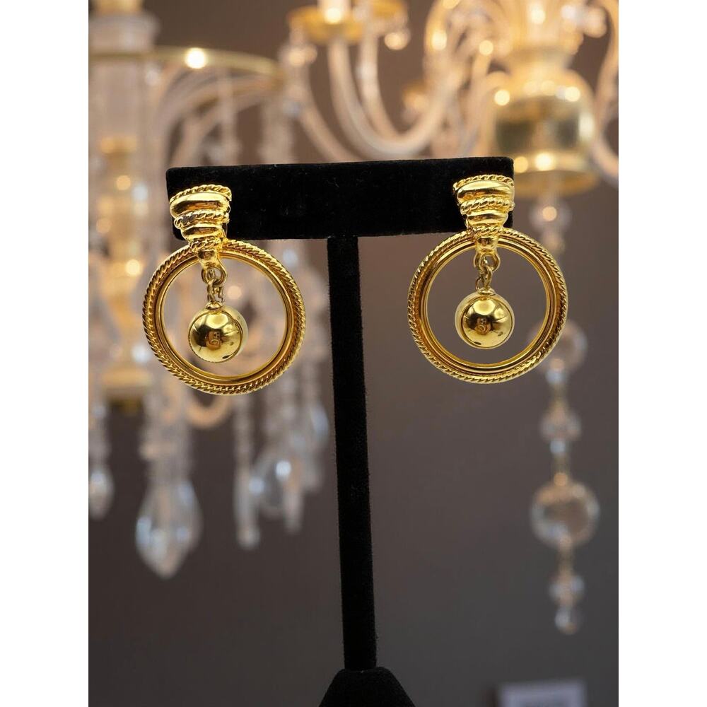 Anne Klein Gold Tone Doorknocker Hoop Drop Pierced Earrings